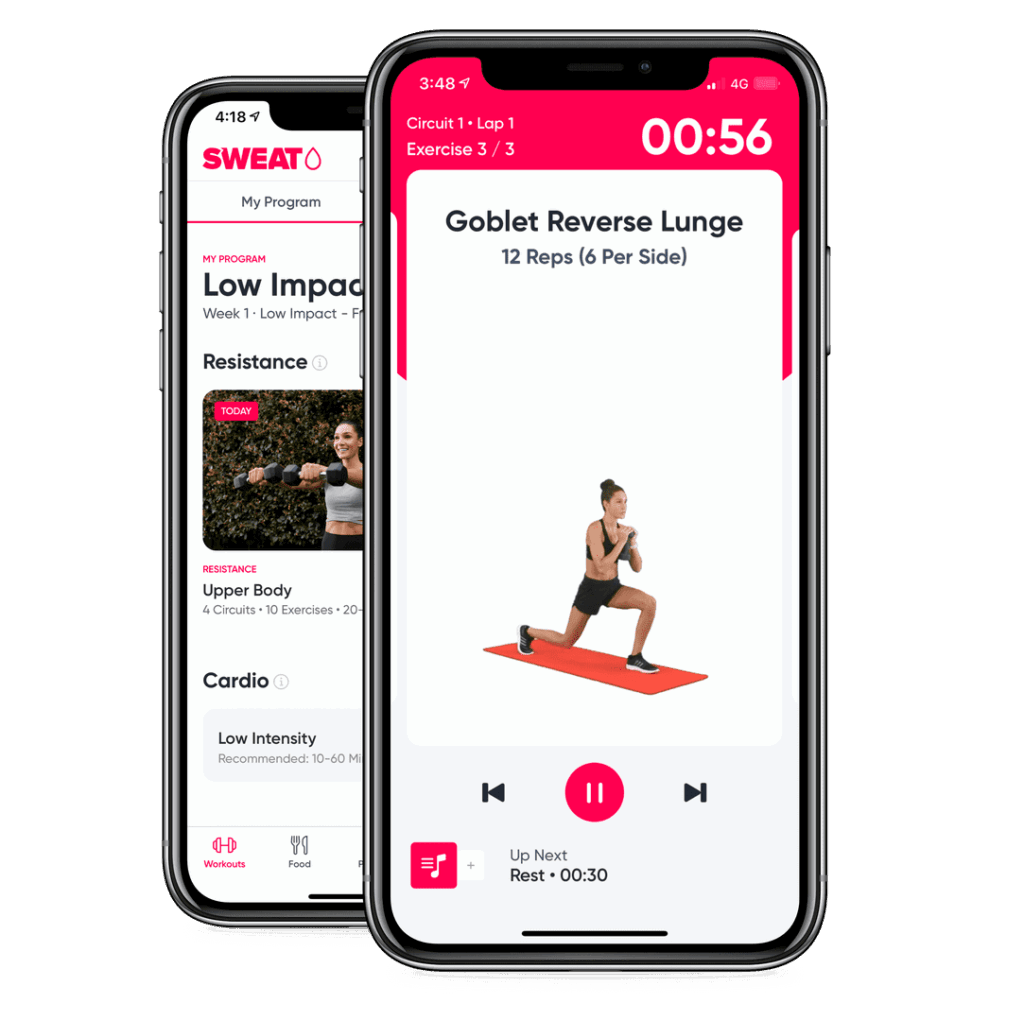 Sweat Fitness app on iphone.
